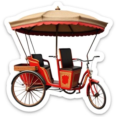 ​Cinematic Realistic Cyclo Rickshaw, depicted as a classic manually operated tricycle-style rickshaw with a simple, rustic design and intricate details, rendered with realistic textures and natural urban lighting that captures its cultural charm and timeless functionality, sticker