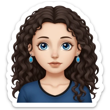 white girl, dark brown long slightly curly hair , skinni but with big breast , septum piercing on nose, beautiful dark gray-blue eyes, sticker