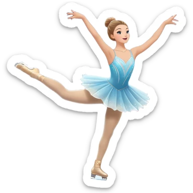An icon showing a graceful figure skater mid-spin on a sparkling ice rink, wearing an elegant costume. The background features festive arena lights, snowflakes, and cheering spectators. Transparent background captures the beauty, artistry, and elegance of figure skating. sticker