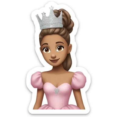 Realistic Ariana grande in float pink dress with crown as Glinda from the new wicked movie   sticker