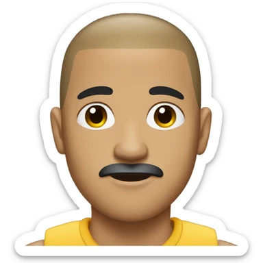light skin man with buzzcut, black eye color and mustache sticker