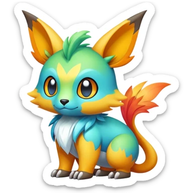 Cute cool colorful fantasy animal hybrid Fakemon full body sticker