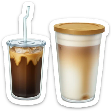 Iced coffee in a libbey cup (beer glass can) with bamboo lids and straw. sticker