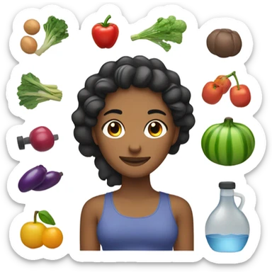 Generate a list of emoji combinations representing healthy habits related to exercise and nutrition. Include diverse women emojis and symbols of healthy foods. sticker