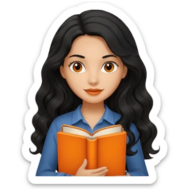 Long Hair Women with orrange Book, Black wavy hair sticker