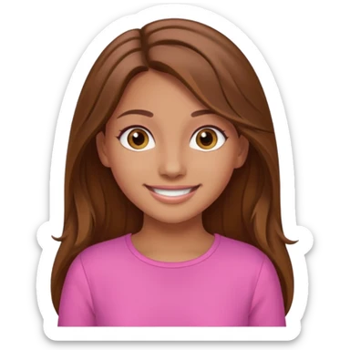 Tan skinned girl with long, brown hair,  hazel colored eyes and in a pink outfit. sticker