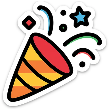 party popper with confetti icon in lineal color with black outlines sticker