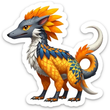 Colorful Fruity Warm-colored Tropical Tribal Shamanic Exotic Vernid-Sergal-Trico-Silvally-Nargacuga-fusion-hybrid-animal-creature, full body sticker