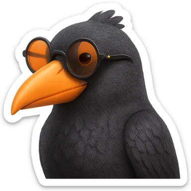 Make the bird slightly more realistic than the original, but still cartoonish. Keep the same pose, orange beak, and round sunglasses. Add subtle feather texture and gentle shading, but not hyper-realistic. Bird looking to the left. No background. The style should maintain the cartoonish look of the original bird. sticker