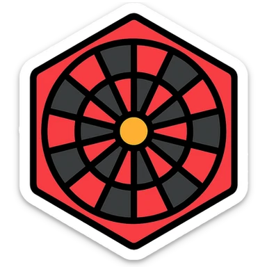 small 128x128 hexagonal dart board icon, red and black color scheme, clear geometric pattern, simple and bold, no text sticker