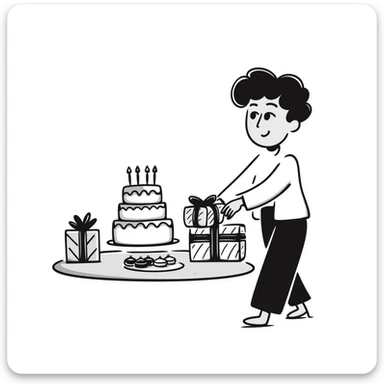 Festive celebration drawing with cake and gifts sticker