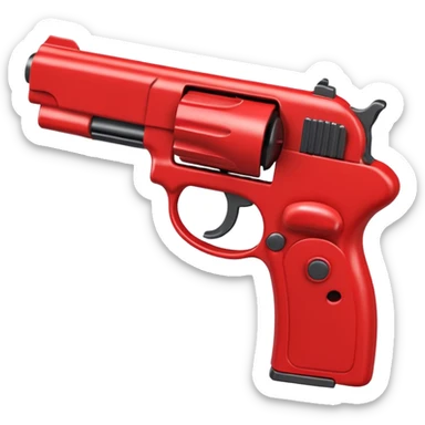 A 3D iOS emoji-style close-up of an index finger pulling a pistol's trigger, showing only the hand and the trigger area inside the trigger guard; stylized, non-realistic colour toy-pistol look, glossy Apple-style finish, clean white background.

 sticker