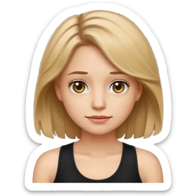 make an emoji girl with dirty blond hair and hazel eyes. wearing a black tank top and her hair is down and slightly wavy sticker