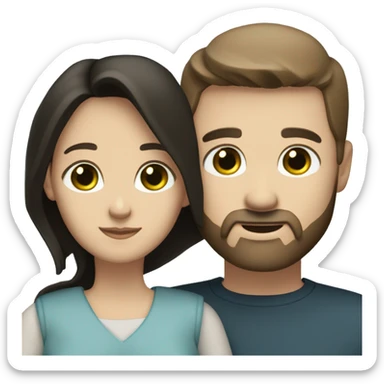 White man BROWN beard and blue eyes and BROWN hair hugging white woman with long straight black hair and green eyes sticker