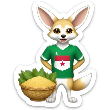 Algerian fennec wearing algerian football kit holding algerian food sticker