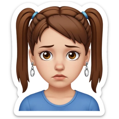 a white girl with brown hair in short pigtails with piercings frowning sticker