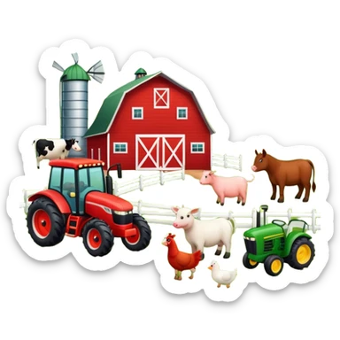 farm scene with barn, tractor, and animals sticker