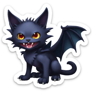   cool edgy beautiful fantasy anime-style dark animal vampiric Nargacuga-cat-hybrid Fakemon with big fangs and bat-wing-ears full body sticker