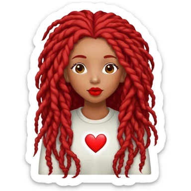 Afrolatina with long red deadlocs with curls at the ends sending a kiss with love with a heart  sticker