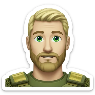 ukrainian military blonde man with a beard with green eyes with blue viking paint on the face  sticker