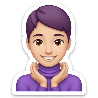 person with hands around their neck, smiling and face slightly purple sticker