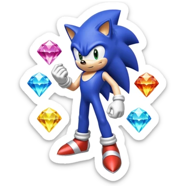 I want Sonic the hedgehog with the 7 chaos emeralds and the Goku aura transformation, where is the super Sonic aura Is a power 7 diamonds, red, blue, yellow, green, white, cyan and purple sticker