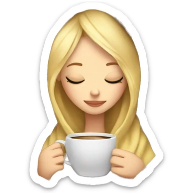 blonde girl inside a cute blanket sipping coffee eyes closed sticker