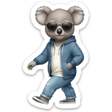 anthropomorphised koala full body wearing a hoodie and jeans dark sunglasses walking different pose sticker