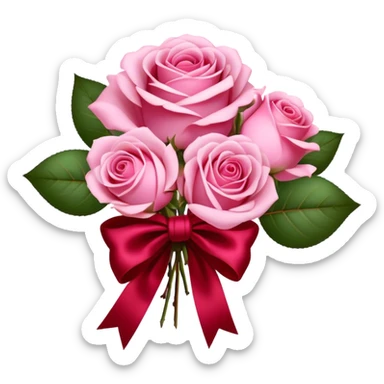 "A bouquet of Fairy Tale Pink roses tied with a flowing Ruby Red silk bow. The contrast of gentle pastels and deep crimson exudes elegance and charm." sticker