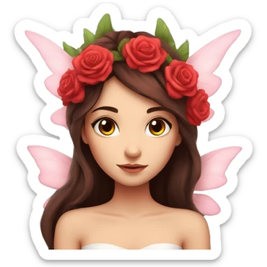 Beautiful, rose, fairy, red, flowers in hair, long dark brown hair, big wings, fair skin sticker