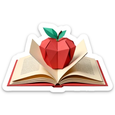 3D render of Pop-Up Book entirely of folded origami paper, sharp creases, cardboard texture, matte finish, visible paper grain, craft aesthetic,  apple emoji style, isolated on white background --v 6.0 sticker