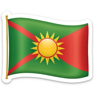 Emoji-style Kurdistan flag: red, white with yellow sun (21 rays), green stripes, bright and simple.” sticker
