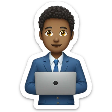 Teenager in a blue suit with laptop  sticker