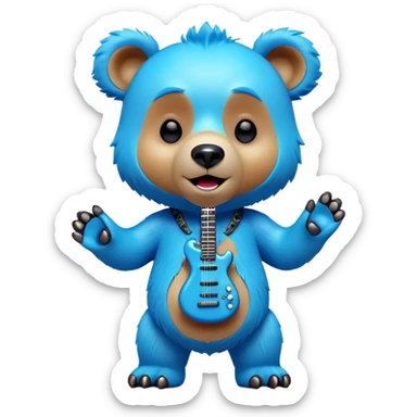 3D, adorable little Pixar style blue neon punk bear singing, ultra detailed, each lash, eye, and strand of fur is shown in stunning detail as though captured in a timeless photograph, rich textures, visually rich, so lifelike it feels like it could leap off the page at any moment sticker