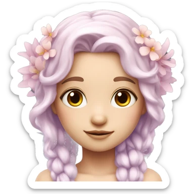 Beautiful, flower fairy, white long, light pink hair, big wings, fair skin, light violet eyes  sticker