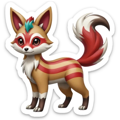Hyper-realistic cool edgy badass zigzag-striped etched marked elegant Colorful Skilled Adept Graceful Asian Painted Meloetta-Furret-Lycanroc-Zangoose-fusion-hybrid-creature (full body) sticker