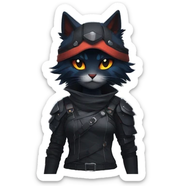 Edgy Shy Anthro Warrior cool pretty dark Litten-Pokémon-cat-fursona-animal techwear sticker