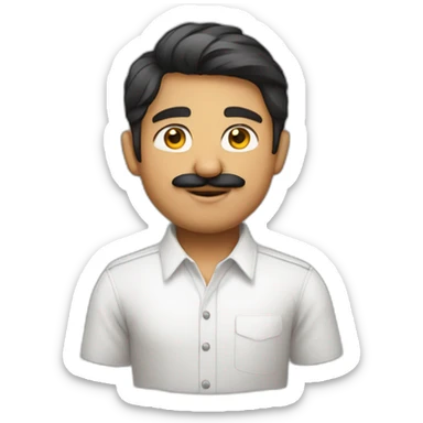 Young indian white faced smart developer in plain white shirt with sleeve up and mustach sticker