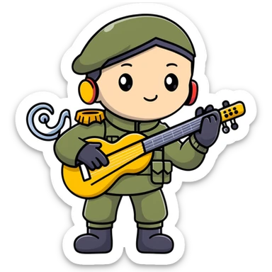 soul soldier character with musical instruments and military-inspired outfit sticker