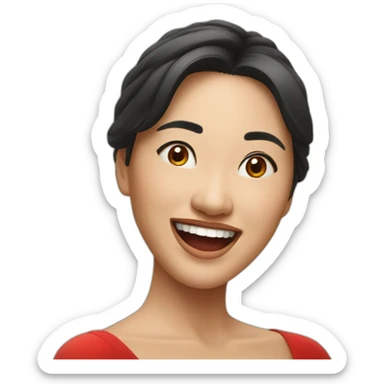 Beautiful Asian woman with red dress and who laugh out loud sticker