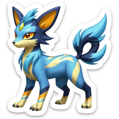 Feral Lightning-patterned Zig-zagged buzzy fuzzy Meloetta-Renamon-Zeraora-Luxray-Cobalion-Suicune-Vernid-fusion-hybrid-creature, full body  sticker