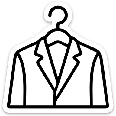 Minimalist clothes hanger icon with a blazer or collared shirt, clean professional look, simple lines sticker