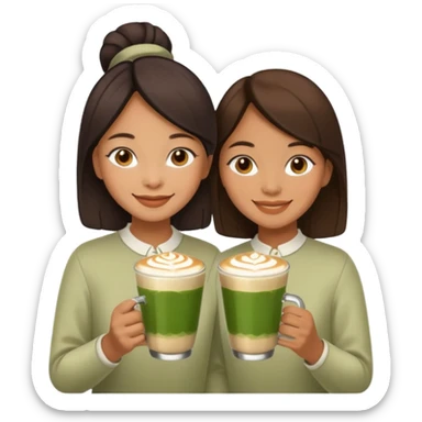 two filipino sisters with matcha lattes sticker