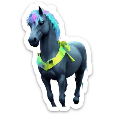 .Zombie_ Vaporwave black holographic oilslick zombie unicorn yellow caution tape graffiti Pegasus sticker
