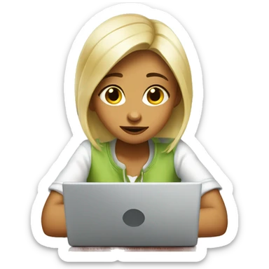 tired girl with laptop drinking coca-cola sticker