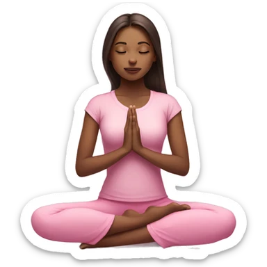 White skin Brunette Girl doing praying yoga pose in pink tones half body sticker