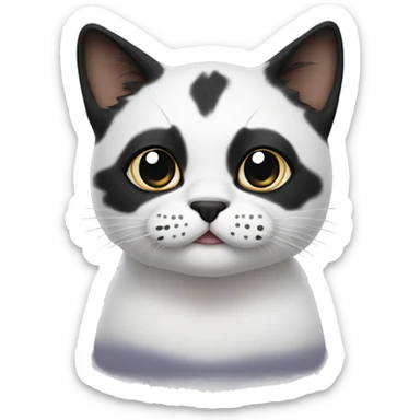 Cat with clear white face, with a black mustache-shaped spot under the nose and a little on nose. Big Dark patches on the forehead and around the ears  sticker