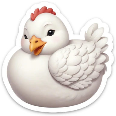 Meme-Worthy Cute Sleeping White Chicken Portrait Emoji, Head resting peacefully with a contented smile, showcasing a delightfully compact build and a luxuriously soft white plumage, eyes shut in a serene, restful nap, Simplified yet hilariously adorable features, highly detailed, glowing with a soft, drowsy light, high shine, relaxed and utterly lovable, stylized with an air of playful laziness, bright and heartwarming, soft glowing outline, capturing the essence of a comically sleepy chicken, so meme-worthy it feels like it could instantly become the next viral sensation of adorable slumber! sticker