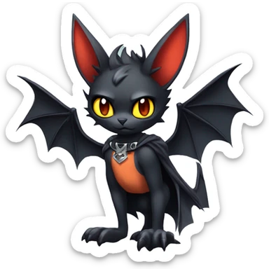 Anthro Black Cool Edgy Punk-Gothic Horned Bat-winged Litten-Bat-cat-Fakemon full body sticker