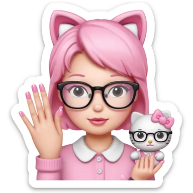 Nails cute hello kitty wear glasses sticker